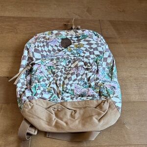 Unknown Brand Floral Checkered Brown Canvas Backpack